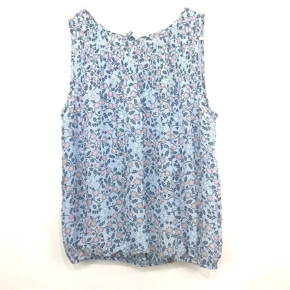 Max Studio Pastel Blue Floral Pleated Sleeveless Blouson Blouse